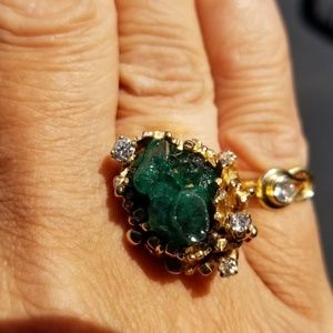 💍🤩Vintage UnCut Emerald & Diamond Ring